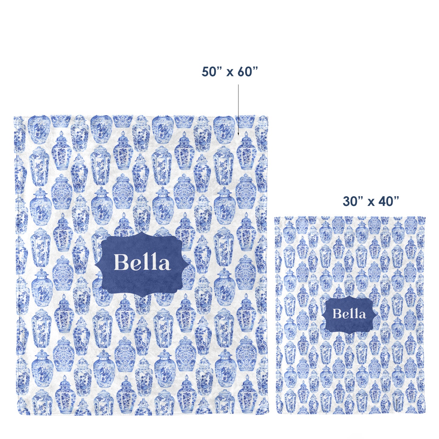 Personalized Pet Blanket, Chinoiserie Ginger Jars, Blue & White