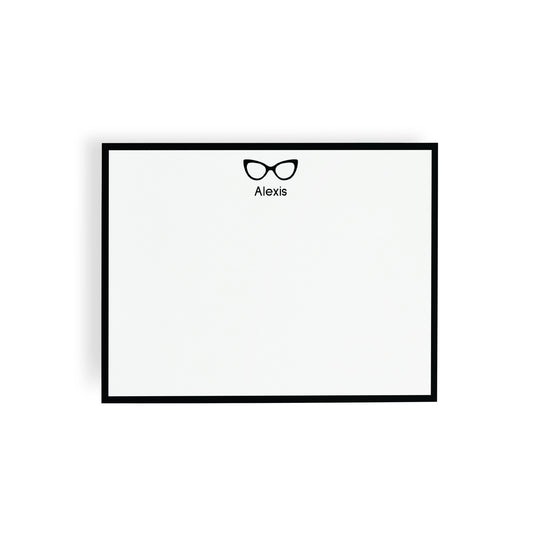 Personalized Stationery - Black Cat Eye Eyewear Notecards + Coordinating Envelopes