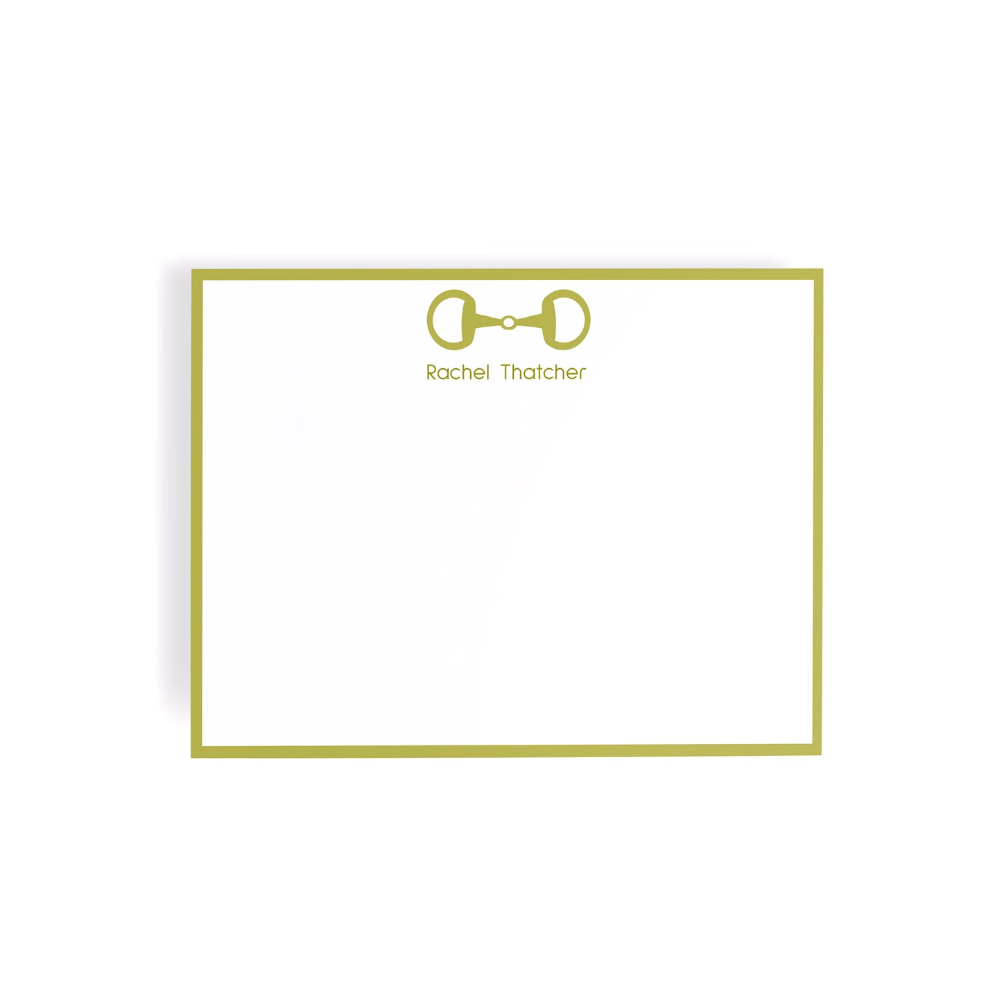 Personalized Equestrian Horsebit Stationery Set – Notecards & Hand-Lined Envelopes, Chartreuse Green