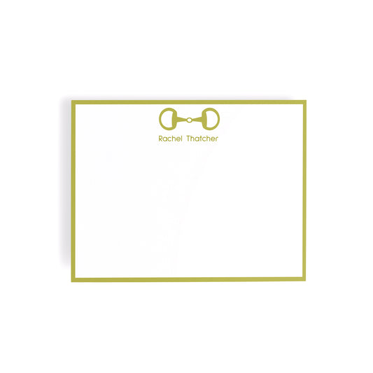 Personalized Equestrian Horsebit Stationery Set – Notecards & Hand-Lined Envelopes, Chartreuse Green