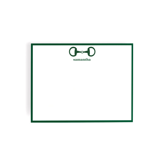 Personalized Equestrian Horsebit Stationery Set – Notecards & Hand-Lined Envelopes, Green
