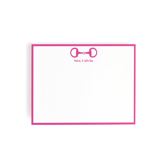Personalized Equestrian Snaffle Bit Stationery Set – Notecards & Hand-Lined Envelopes, Fuchsia