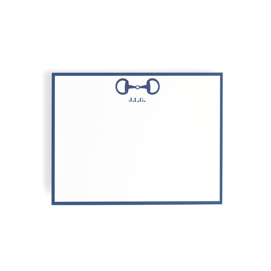 Personalized Equestrian Horsebit Stationery Set – Notecards & Hand-Lined Envelopes, Blue
