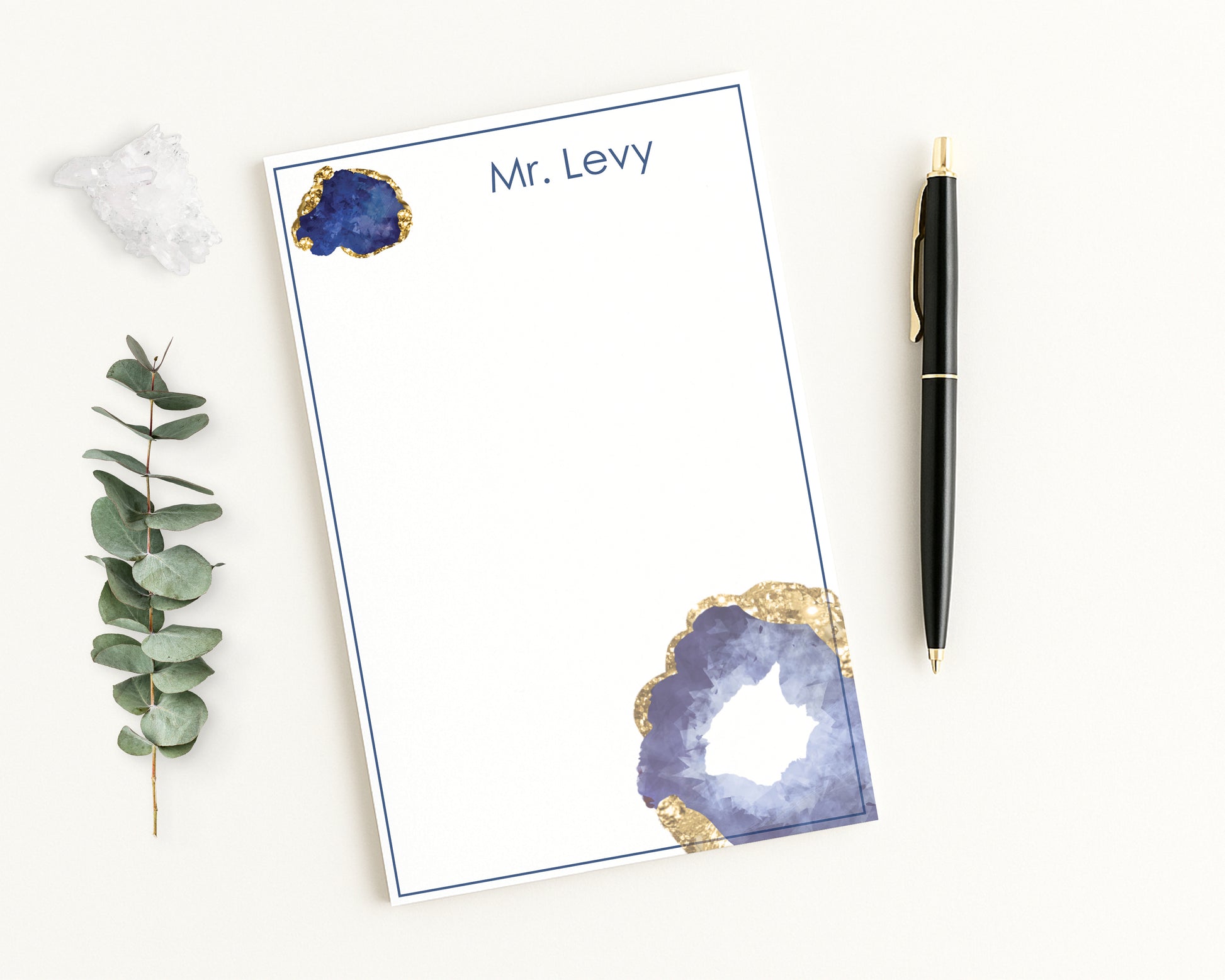 Personalized Notepad Paper - Customized with Name and sapphire gemstone print