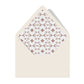 Beige envelope with a patterned interior on a white background