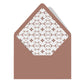 Brown envelope with a patterned interior on a white background