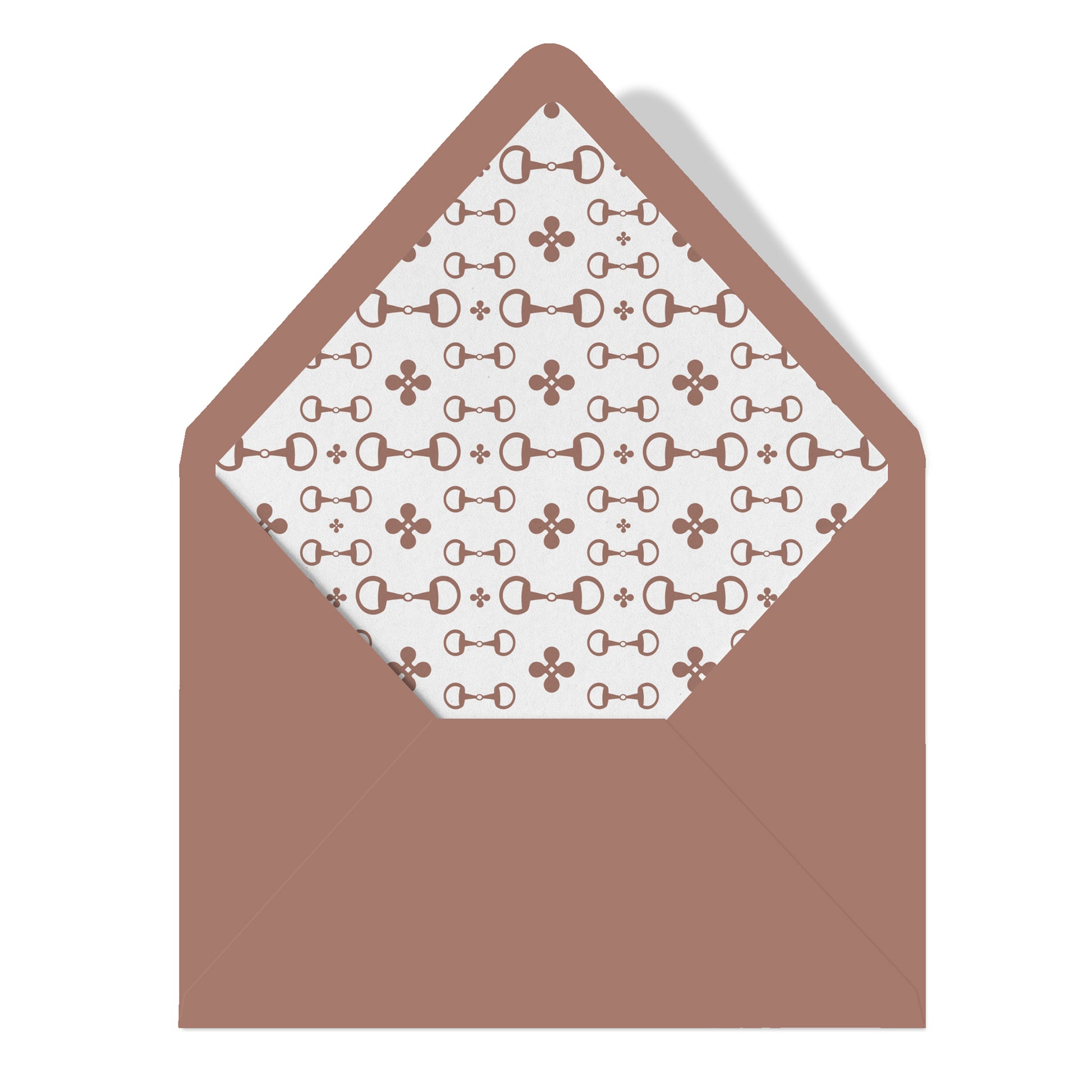 Brown envelope with a patterned interior on a white background