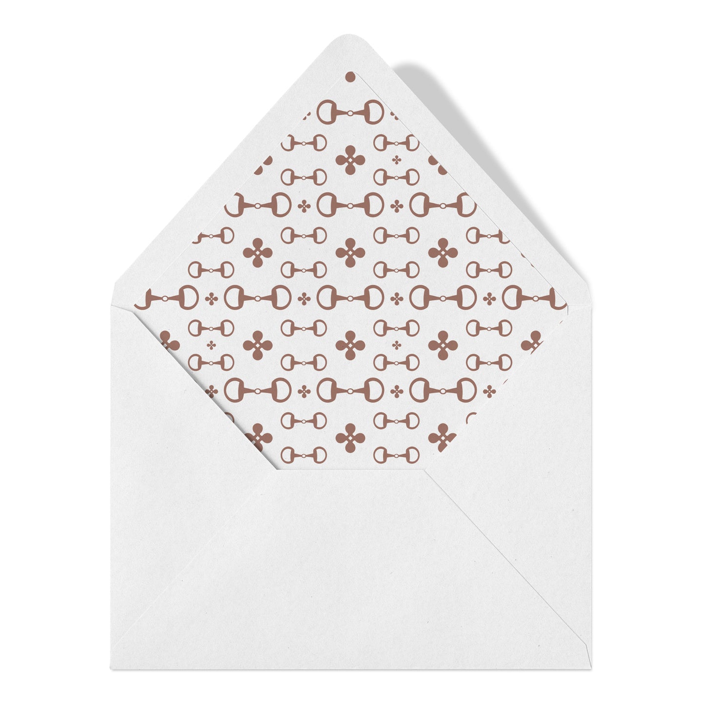 White envelope with brown pattern on a white background