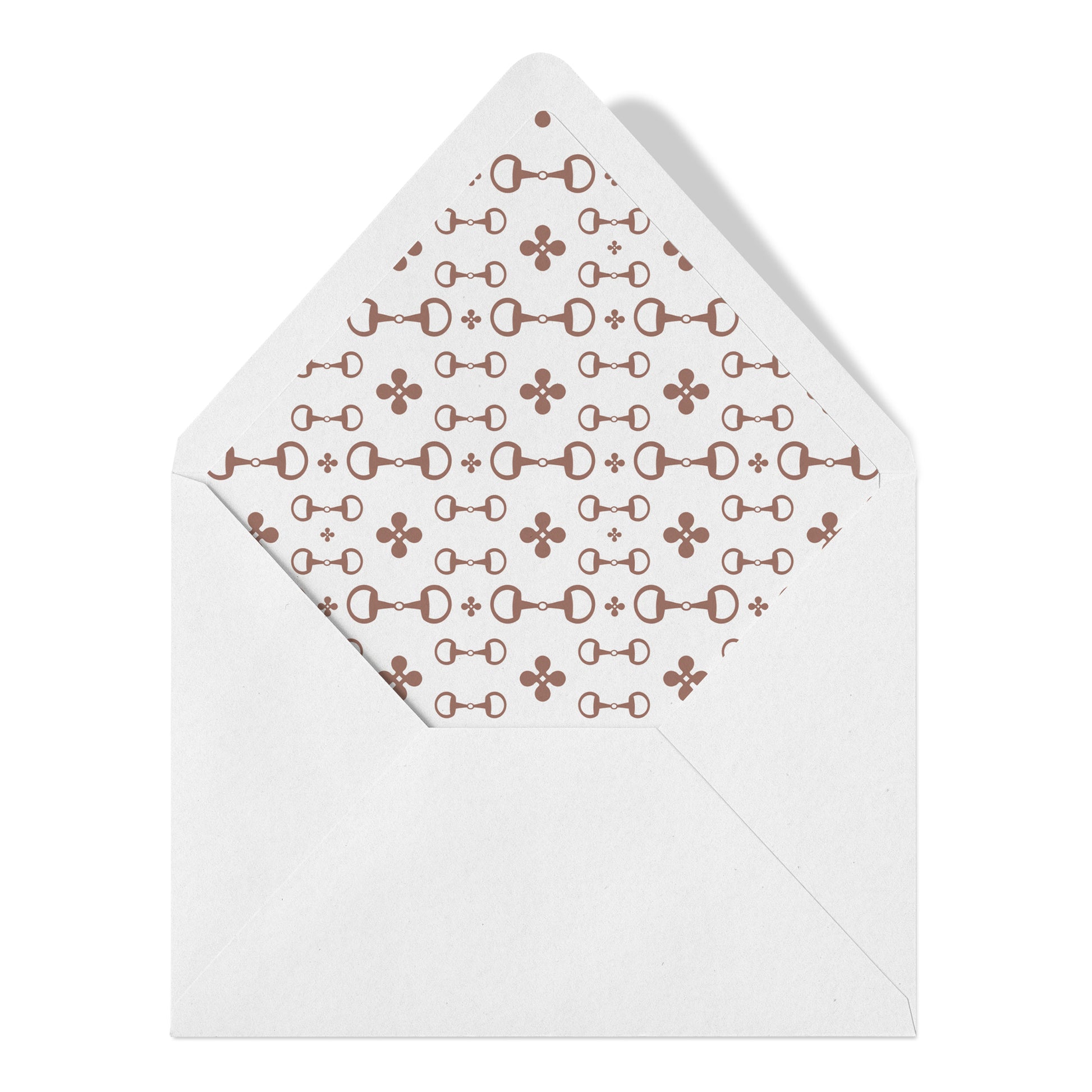 White envelope with brown pattern on a white background