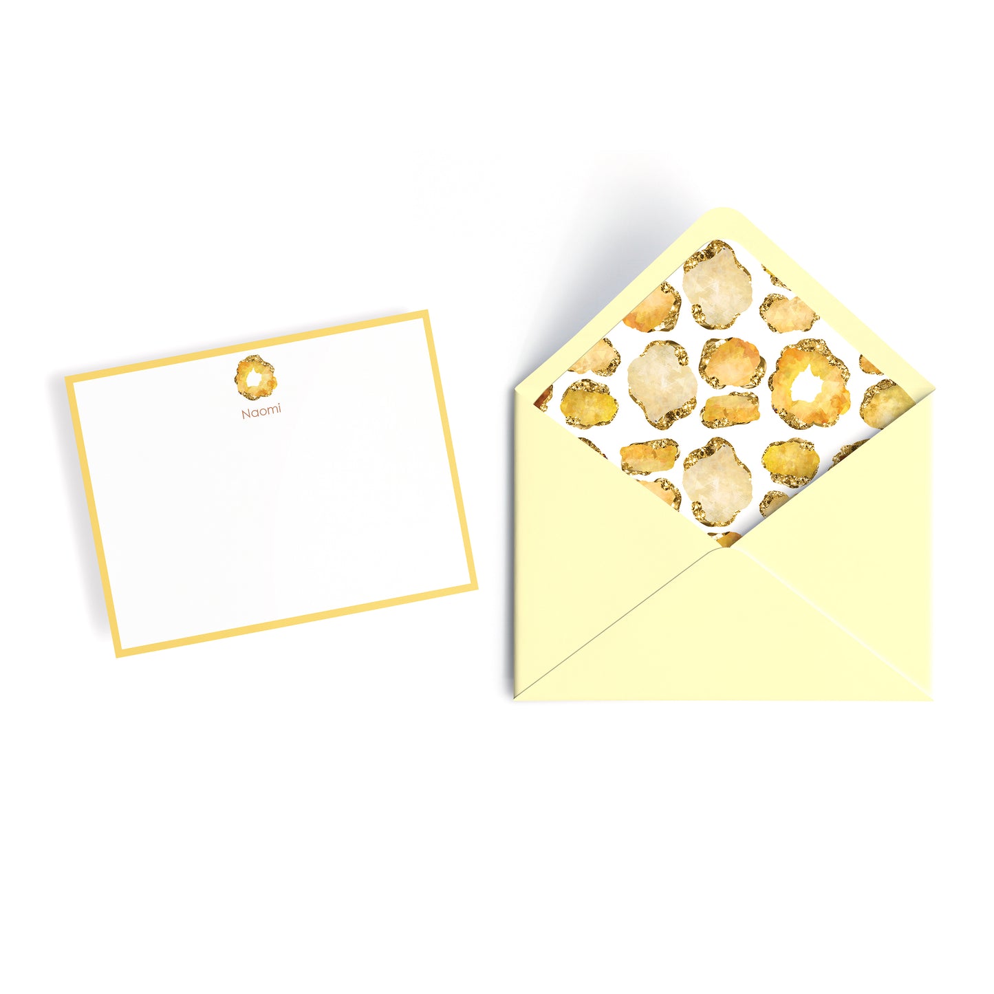 Personalized Gemstone Notecards – Custom Stationery Set, Citrine Geode