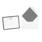 Custom monogram stationery with wire eyeglasses motif and and striped envelope on a white background
