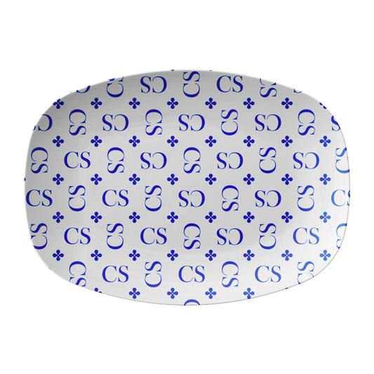 Stylized Monogram Serving Platter, Blue, Personalized Gift, Luxury Plastic