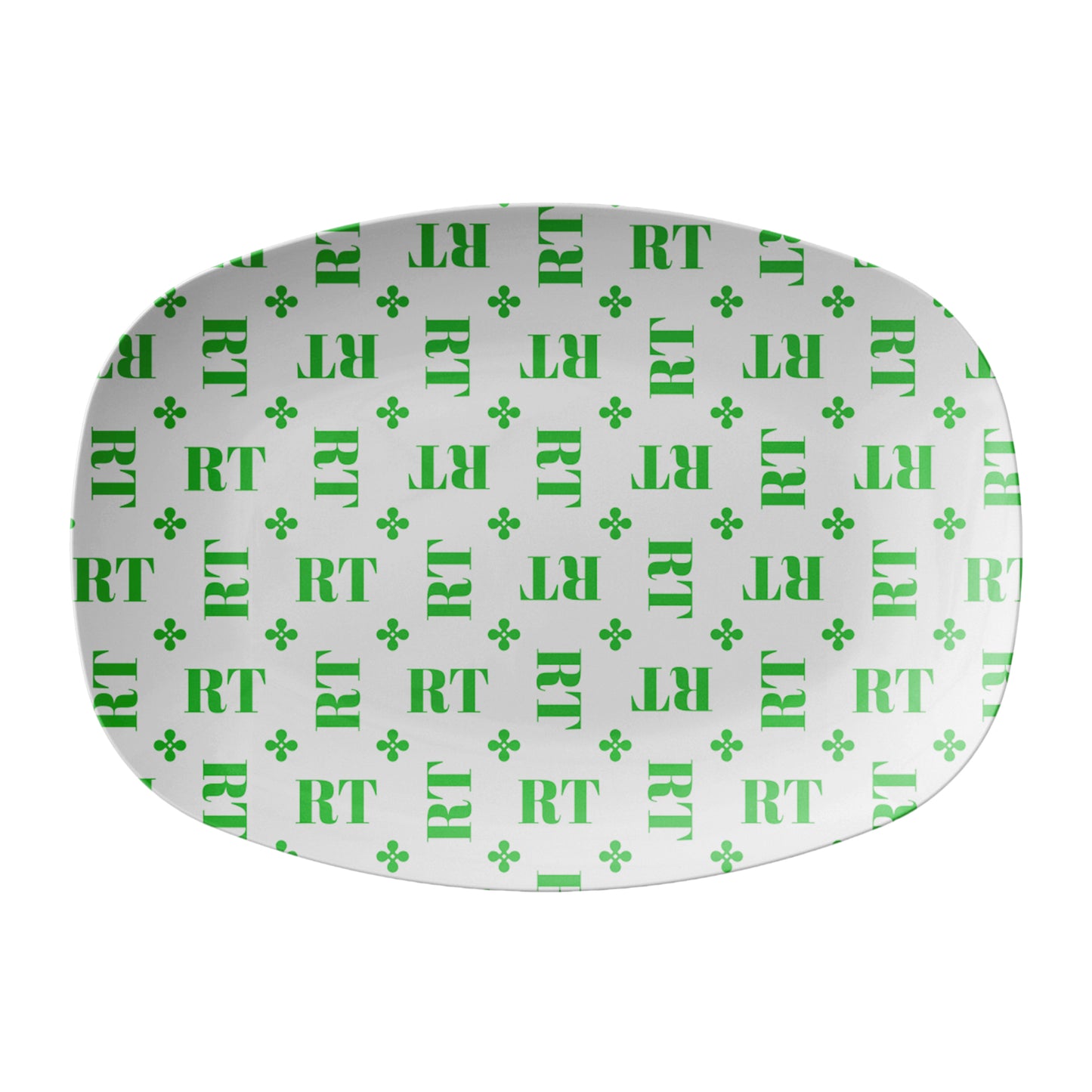 Monogram Serving Platter, White & Green, Personalized Gift, Luxury Plastic Tray