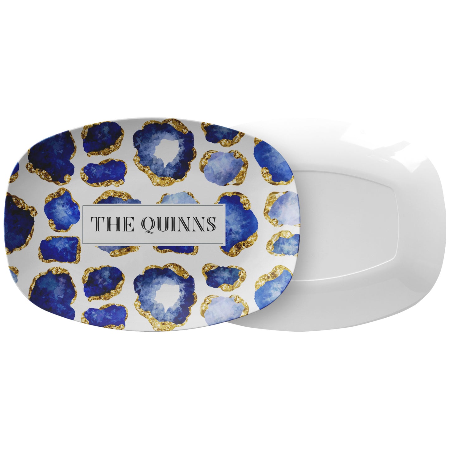 Personalized Serving Platter, Gemstone Print, Sapphire Blue and Gold, Luxury Plastic