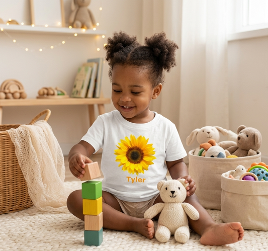 Personalized Sunflower Toddler Kids T-Shirt, Sizes 2T - 5/6T, White