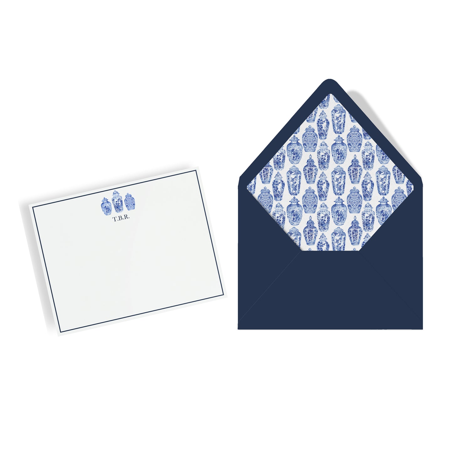 Personalized Chinoiserie Ginger Jars Notecards – Custom Stationery Set, Blue