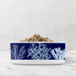 Ceramic Dog or Cat Food Bowls with nautical sea coral print in navy blue and light blue