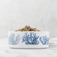 Large Ceramic Dog Bowl with Nautical Sea Coral Print in Blue & White