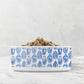 Chinoiserie print ceramic dog bowl in blue and white with ginger jars print