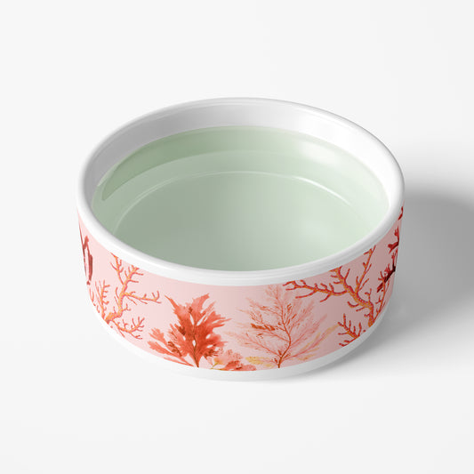 Coral Reef Pet Bowl, Ceramic, Pale Pink