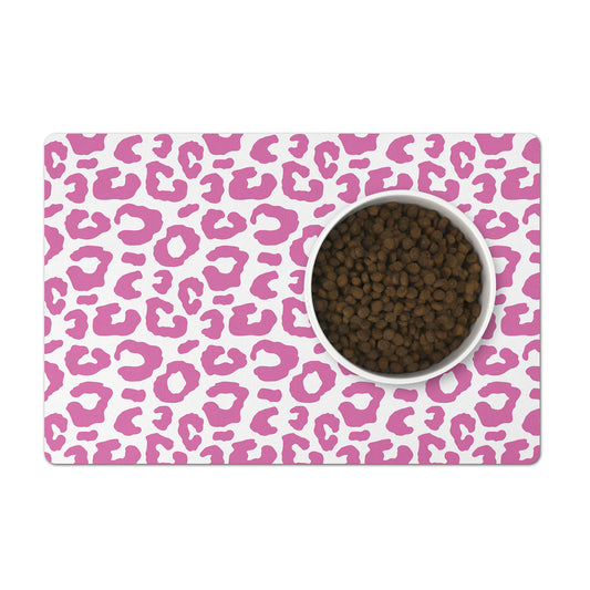 Pet Feeding Mat, Leopard Print, Pink and White