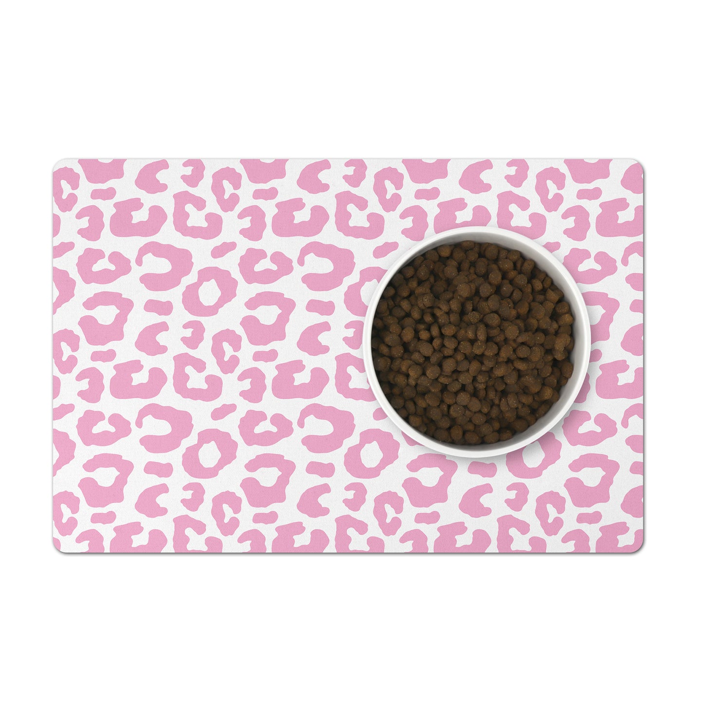 Pet Feeding Mat, Leopard Print, Light Pink and White