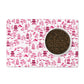 Pink chinoiserie toile pet feeding mat. Polyester top, nonskid rubber back. Machine washable.