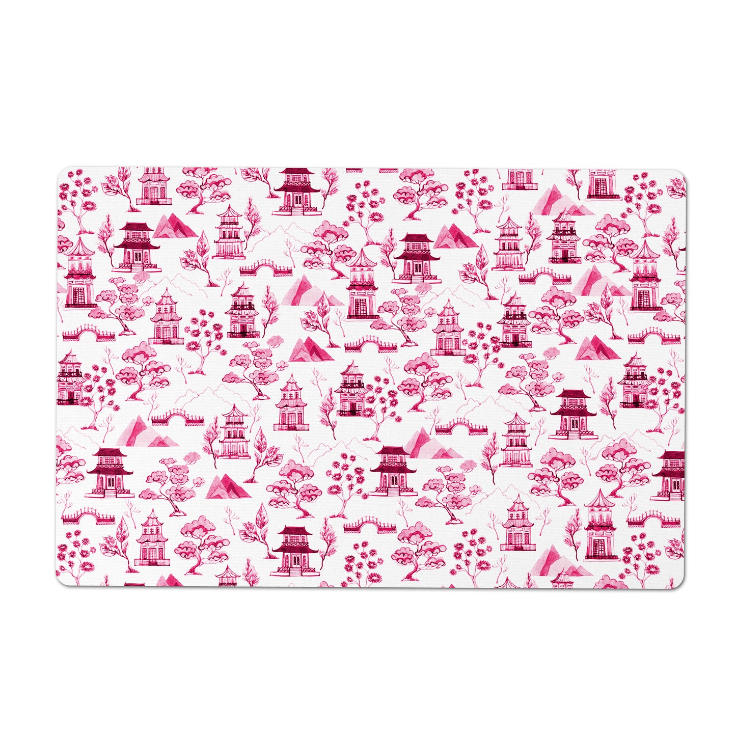 Pet Placemat, Chinoiserie, Toile, Pink and White, 12" x 18"