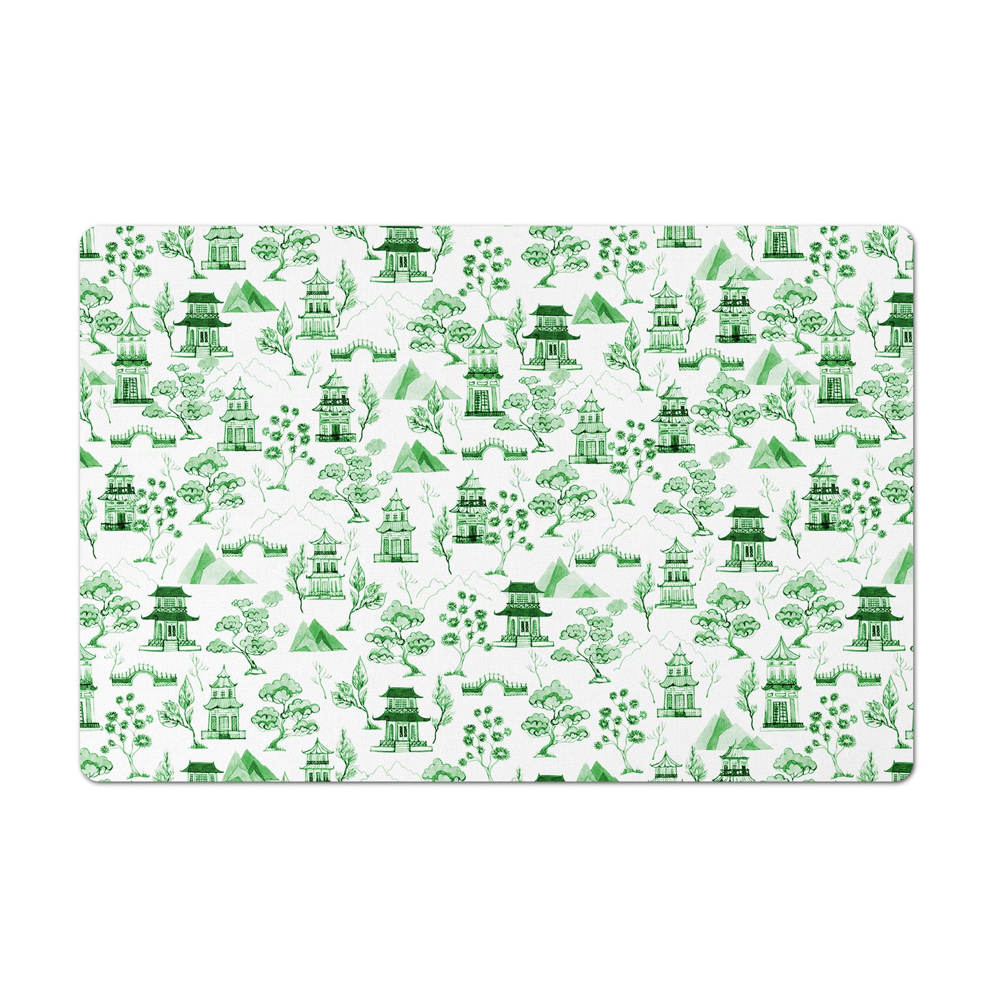 Pet Placemat, Chinoiserie, Toile, Green and White, 12" x 18"