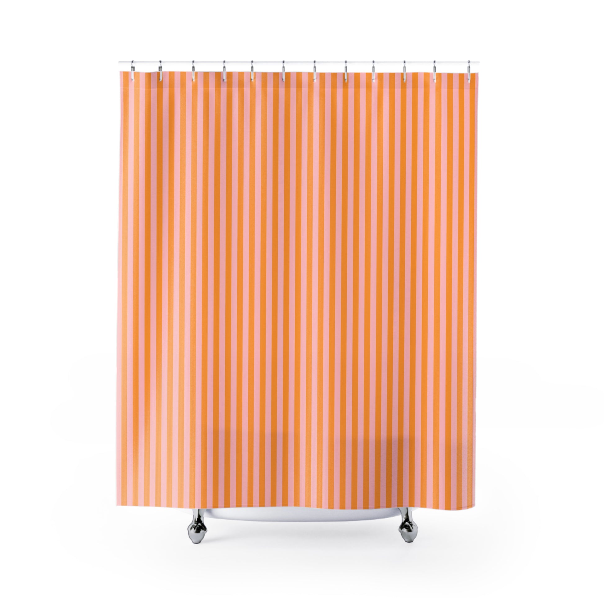 Pink and Orange striped shower curtain