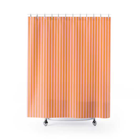 Pink and Orange striped shower curtain