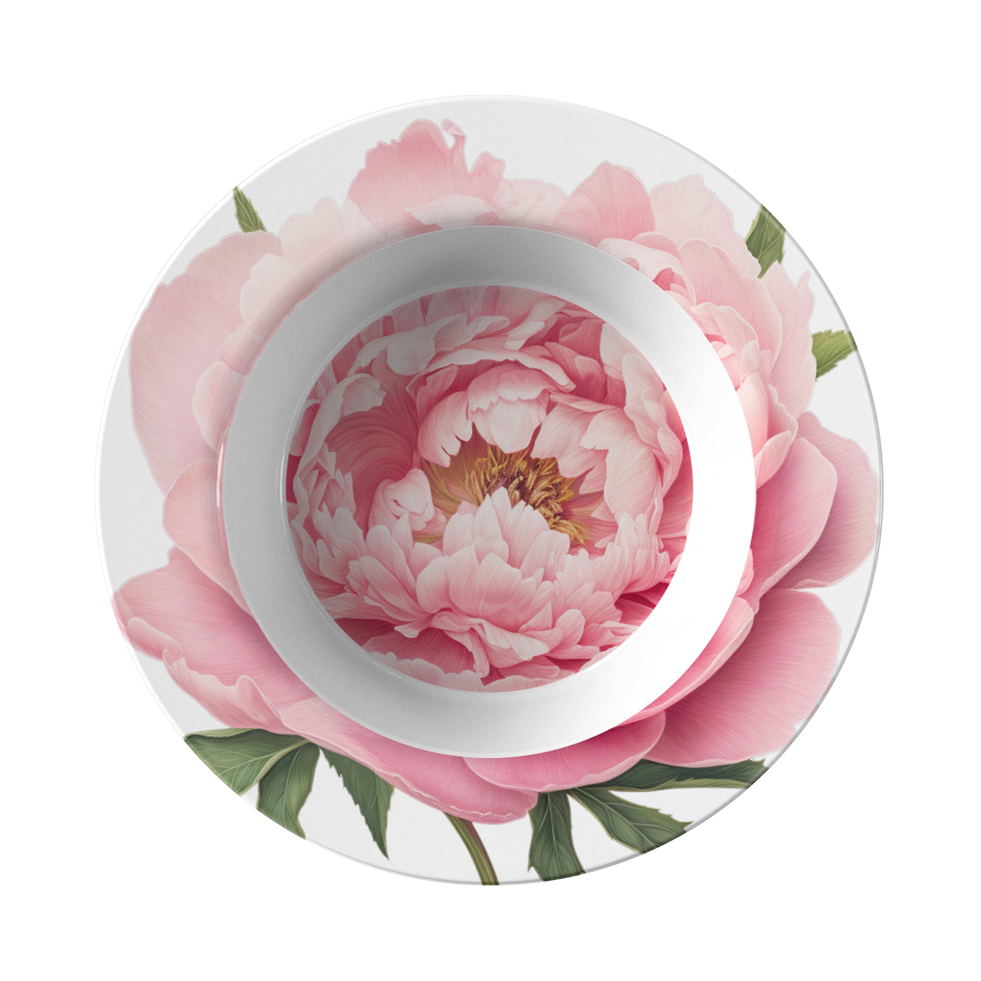 Pink Peony Flower Print Salad Bowl & Soup Plate - luxury plastic outdoor dining