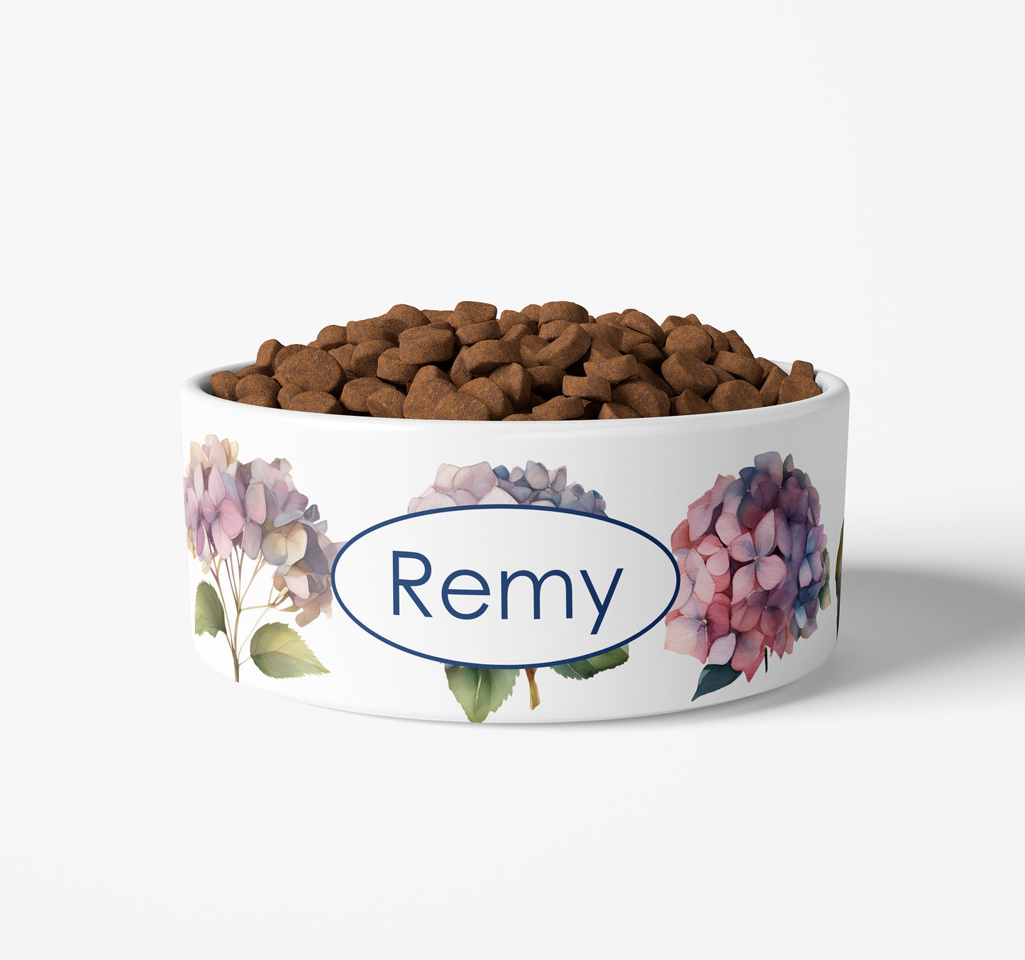 Personalized Pink Hydrangeas Ceramic Pet Bowl