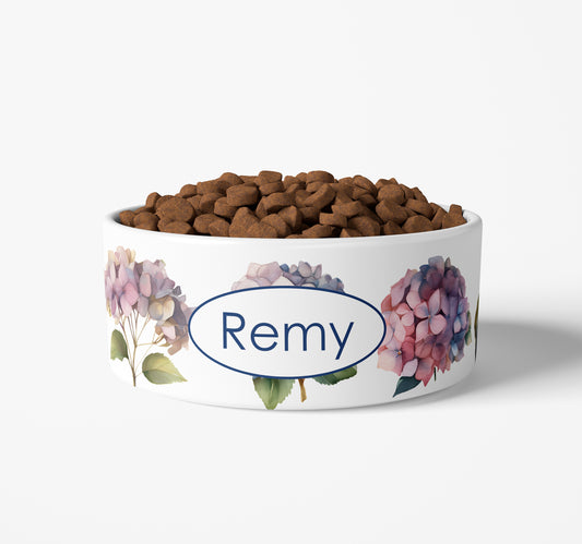 Personalized Pink Hydrangeas Ceramic Pet Bowl