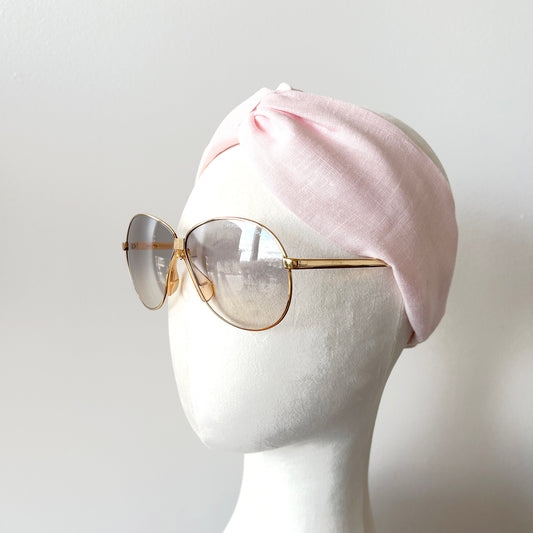 Light Pink Linen Headband, Twist Top Knot Turban Headband with Elastic