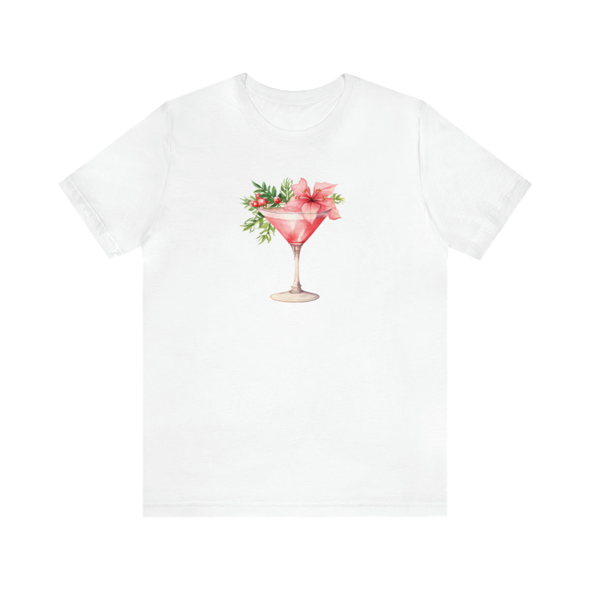 Holiday Cocktail T-shirt, Pink Poinsettia