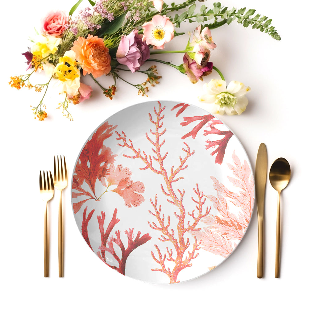 Sea Coral Print Nautical Plate, Pink, Orange White