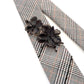 Black and white houndstooth plaid skinny necktie with embroidered beads and flowers
