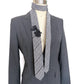 Black & White Plaid Skinny Necktie upcycled with beads embroidery and flowers with French Knots on mannequin with grey blazer.