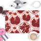 Colorful red and white pomegranate kitchen counter mat reverses to nonskid rubber back.