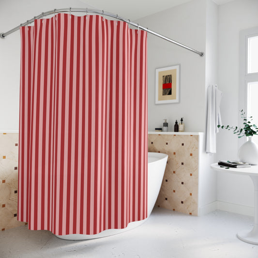 Colorful Canopy Stripe Shower Curtain, Red and Pink