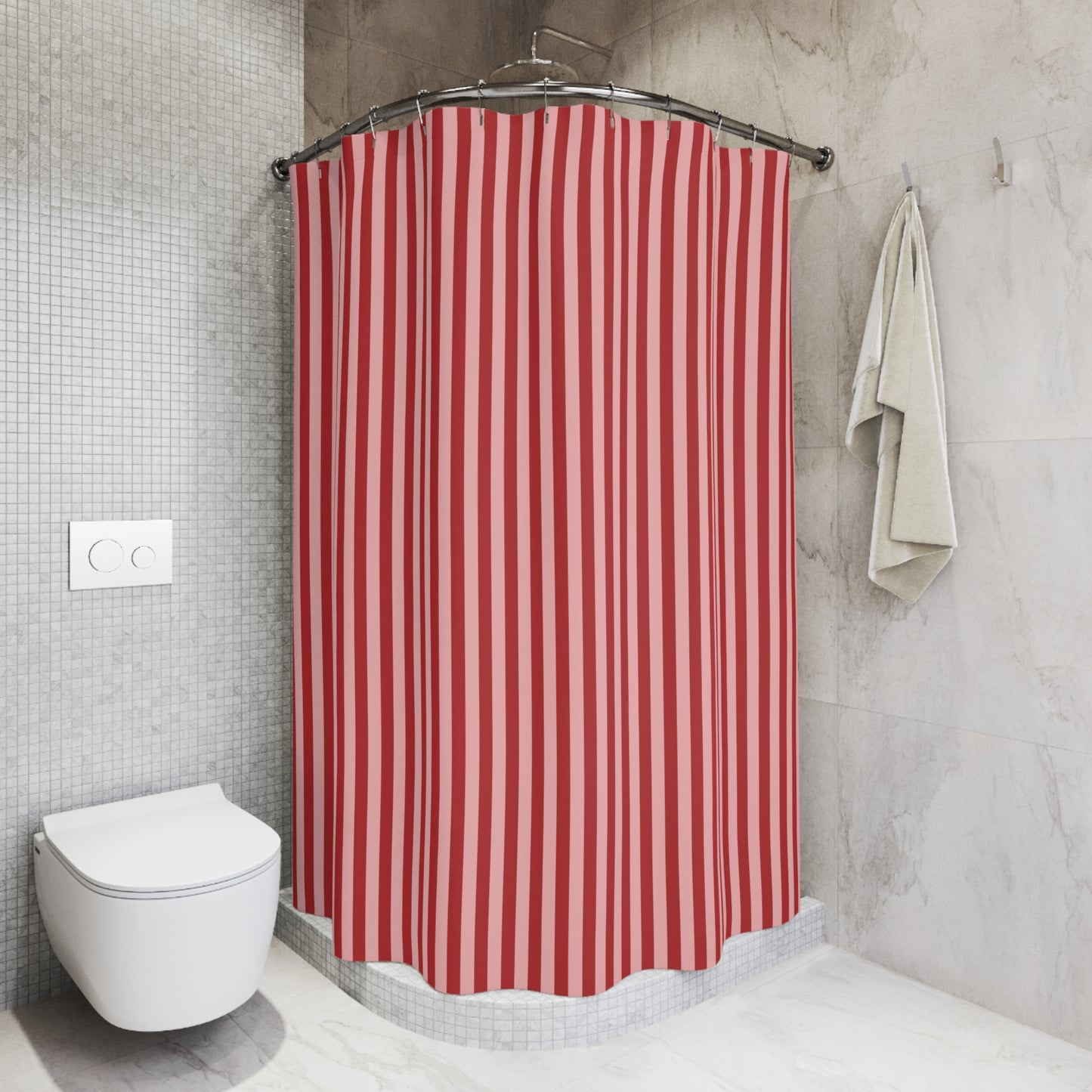 Colorful Canopy Stripe Shower Curtain, Red and Pink