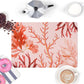 Ocean coral sea motif printed on moisture wicking polyester. Beautiful counter mat, bar mat or desk pad. Pale pink background.