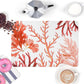 Red, orange and pink sea coral kitchen counter mat. May also be used as a desk pad or bar cart mat.
