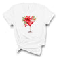 Christmas cocktail tee shirt for women features a gorgeous red cocktail with a poinsettia garnish.
