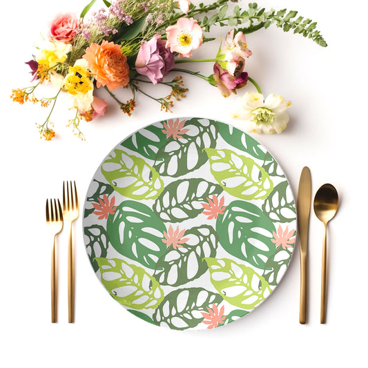 Green Monstera Leaf Botanical Plate Set, Design by Alyssa Reuven