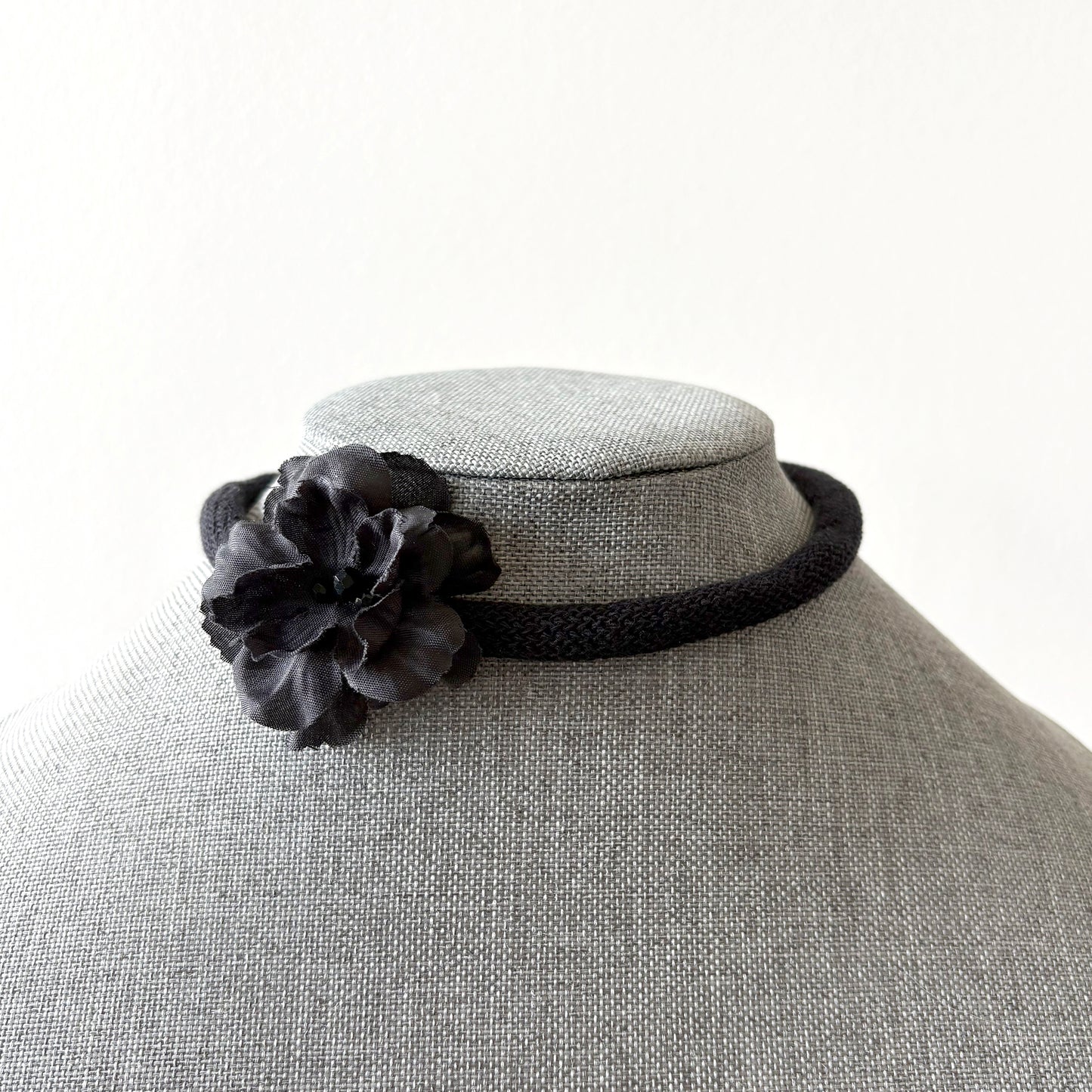 Handmade Black Flower Choker Necklace with Magnetic Closure