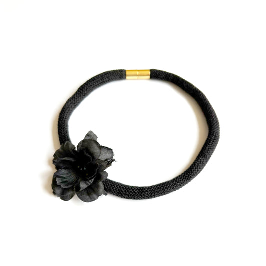 Handmade Black Flower Choker Necklace with Magnetic Closure