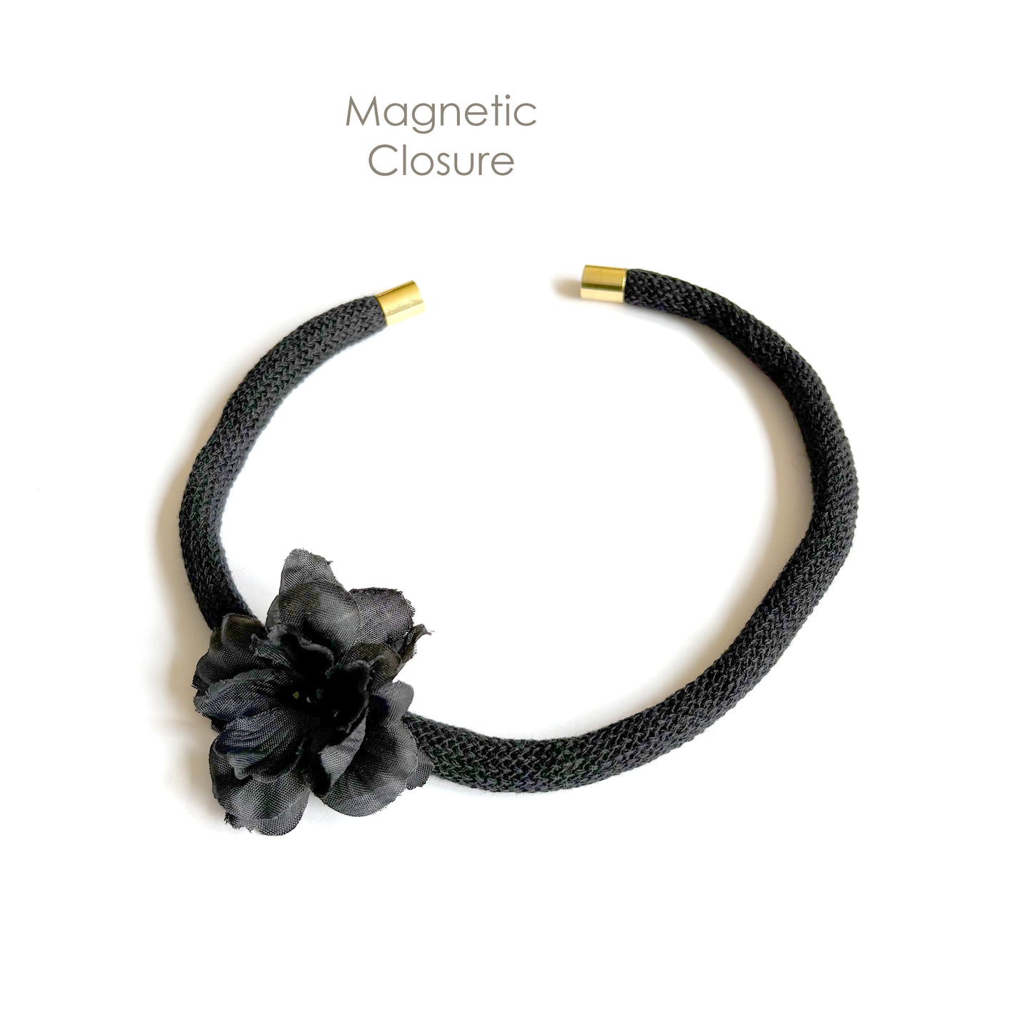 Handmade Black Flower Choker Necklace with Magnetic Closure