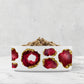 Red & White Pet Food Bowl. Luxury dog bowl made from ceramic has gorgeous ruby red and gold jewels printed on it.